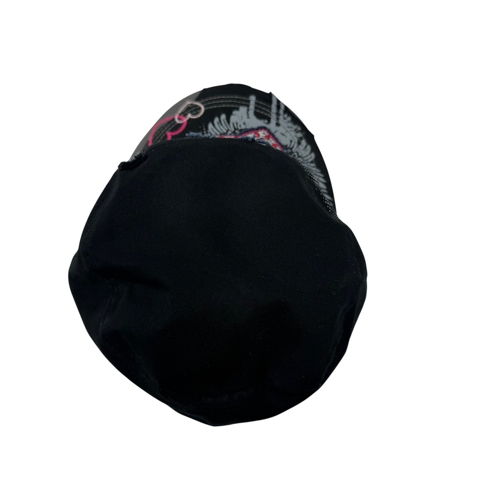 Nyla District Black Cadet Hat Love Heart Rhinestone Wing Distressed Y2K Cap NWOT - Picture 4 of 7